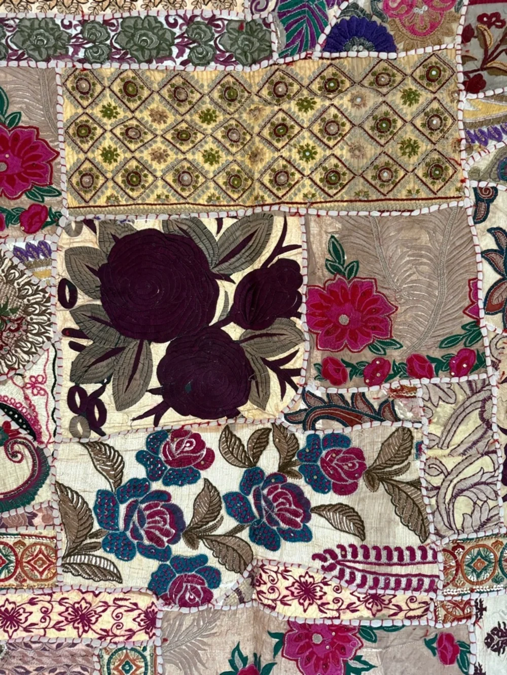 Handmade Vintage Pakistani Tribal Bridal Tapestry in Beautiful Creams & Pinks